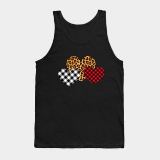 Valentine Three Hearts Leopard Buffalo Plaid Valentine's day Gifts Tank Top